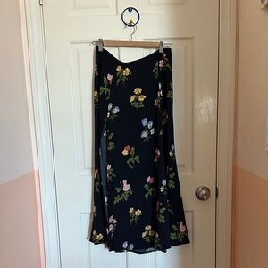 Reformation Black Floral Midi Skirt
